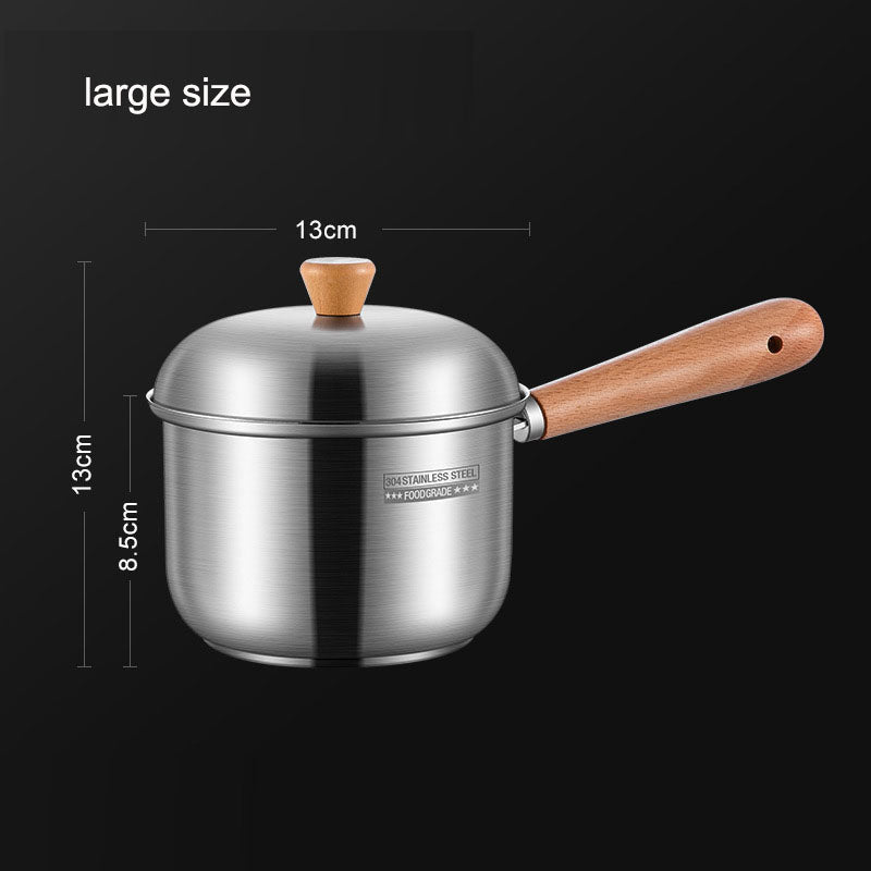 304 stainless steel milk pot, instant noodle pot, household wooden handle dormitory small soup pot, milk heating baby food pot