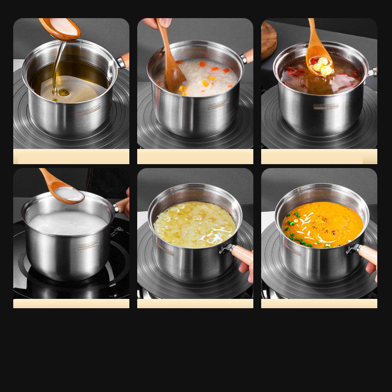 304 stainless steel milk pot, instant noodle pot, household wooden handle dormitory small soup pot, milk heating baby food pot