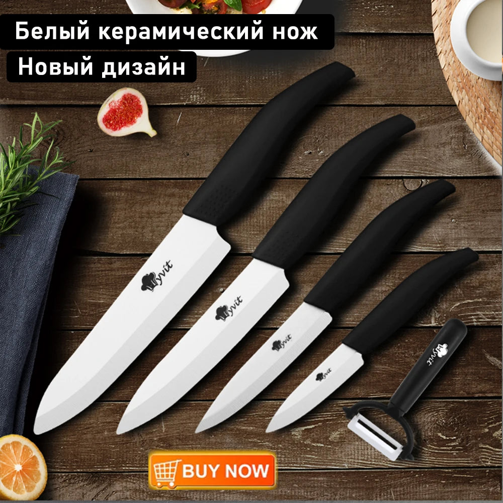 Ceramic Knives Complete Kitchen Unit 3 4 5 6 Inch Utility Fruit Slicing Peeler with Sheath Black Zirconia Blade Bread Chef Knife