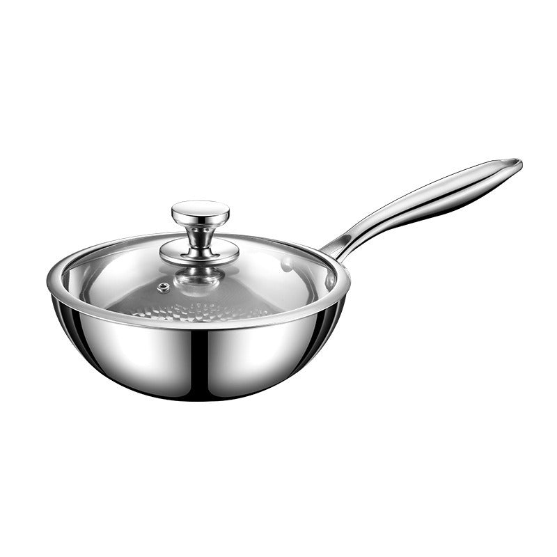 316 stainless steel uncoated complementary food pan, breakfast stir fry pan, non stick, low oil fume, deep frying pan, flat bottomed frying pan