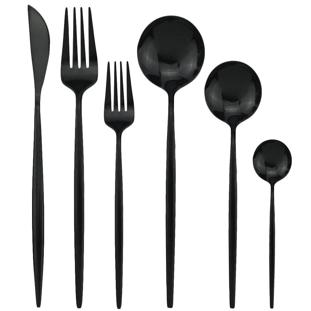 24Pcs/set Black Gold Cutlery Set 18/10 Stainless Steel Dinnerware Silverware Flatware Set Dinner Knife Fork Spoon Dropshipping