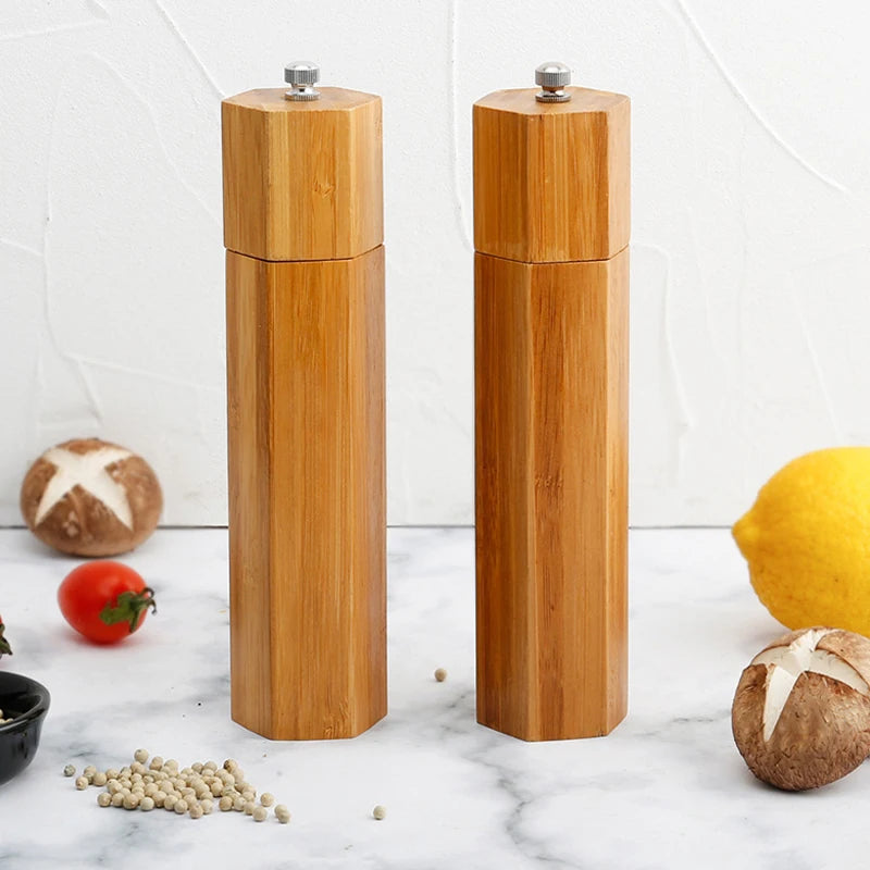 Classical Oak Wood Pepper Spice Mill Grinder Set Handheld Seasoning Mills Grinder Ceramic Grinding Core BBQ Tools Set