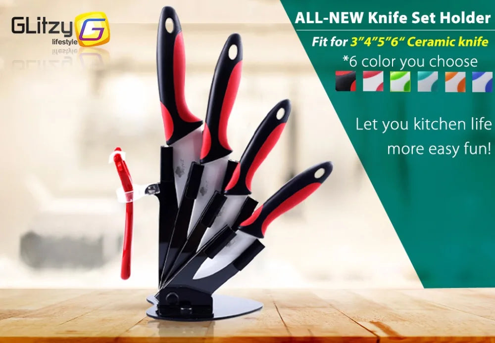 Ceramic Knives Kitchen knives 3 4 5 6 inch Chef knife Cook Set+peeler white zirconia blade Multi-color Handle High Quality