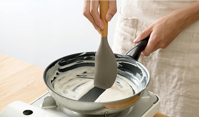 Silicone Cooking Utensils Wooden Handle Non-Stick Spatula Spoon Turner Soup Ladle Whisk Kitchen Cooking Tools Gadget