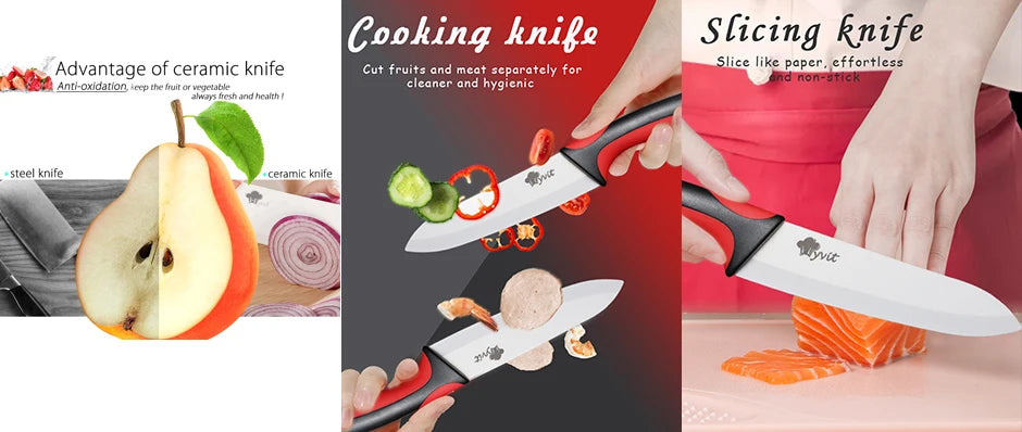 Ceramic Knives Kitchen knives 3 4 5 6 inch Chef knife Cook Set+peeler white zirconia blade Multi-color Handle High Quality