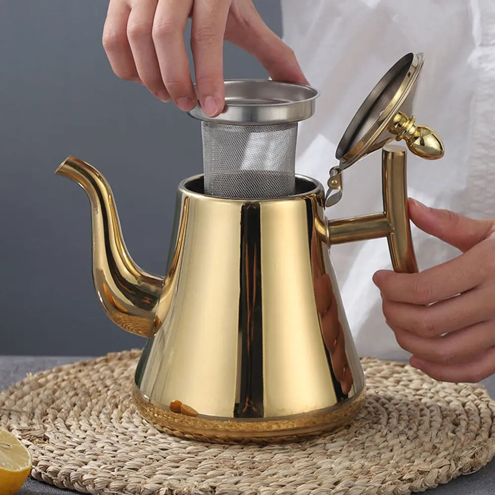 1.0L/1.5L/2.0L Gold Teapot Stainless Steel Tea Water Kettle With Removable Infuser Home Tea Tool Coffee Milk Oolong Drip Pot