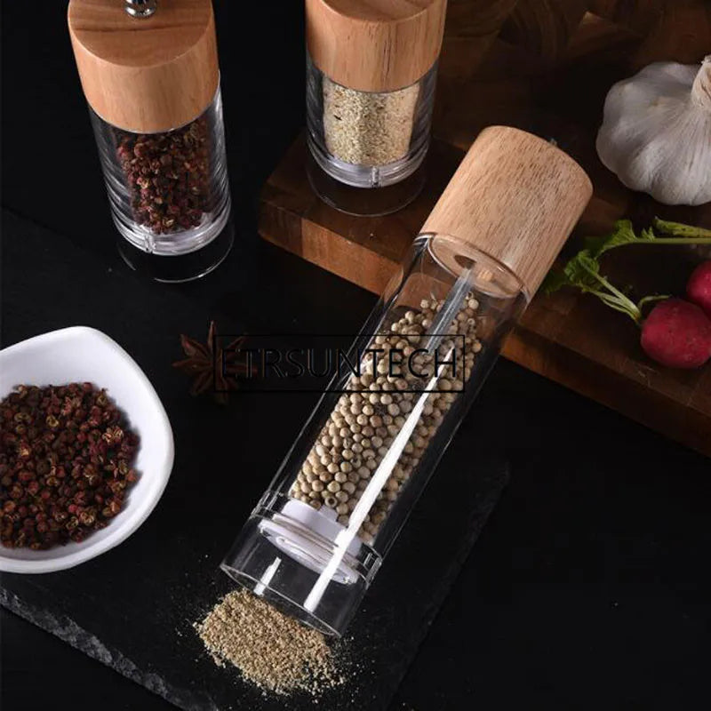 30pcs Oak Wood Acrylic Salt Pepper Mill Spice Grinder Muller Kitchen Tool Manual Kitchen Salt Grinder