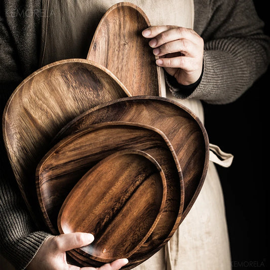 1/5PCS Lovesickness Wood Irregular Oval Solid Wood Pan Plate Fruit Dishes Saucer Tea Tray Dessert Dinner Plate Tableware Set