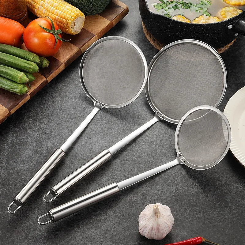 304 Stainless Steel Pasta Colander Oil Filter Spoon Large Skimmer Noodle Drainer Long Handle Fine Mesh Screen Kitchen Gadgets