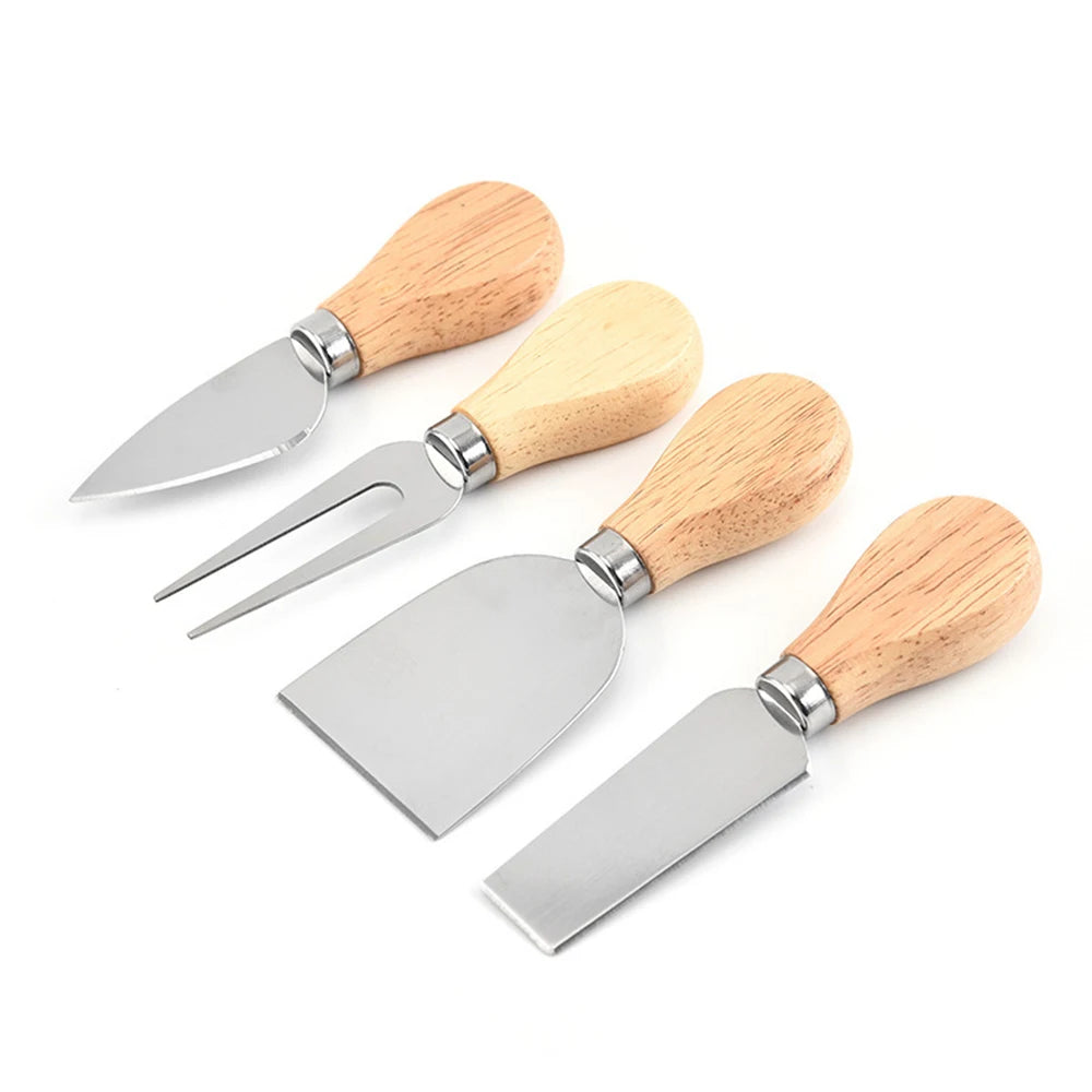 4Pcs/Set Wood Handle Sets Oak Bamboo Cheese Cutter Knife Slicer Kit Kitchen Cheedse Cutter Useful Cooking Tools