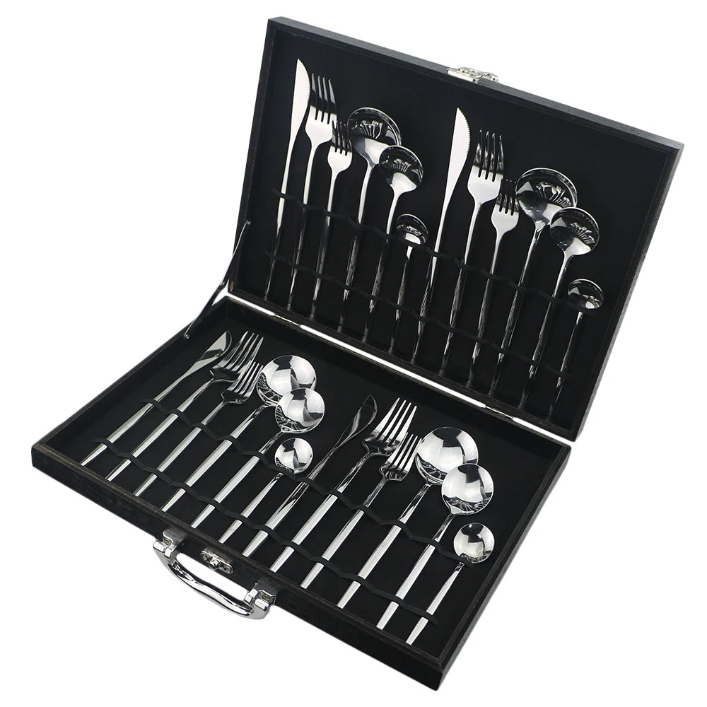 24Pcs/set Black Gold Cutlery Set 18/10 Stainless Steel Dinnerware Silverware Flatware Set Dinner Knife Fork Spoon Dropshipping