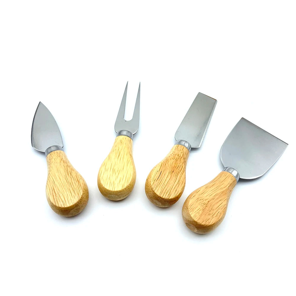 4Pcs/Set Wood Handle Sets Oak Bamboo Cheese Cutter Knife Slicer Kit Kitchen Cheedse Cutter Useful Cooking Tools