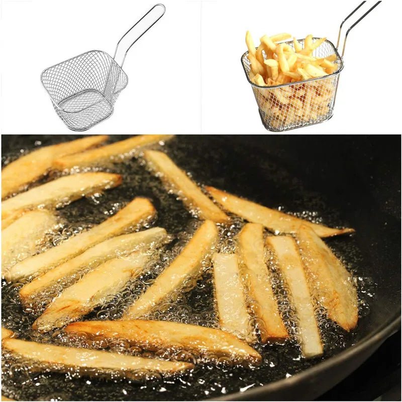 1/2/8Pcs Stainless Steel French Fries Basket Mesh Kitchen Frying Tools Colander Mini Chips Fryer Cooking Frying Basket Strainer