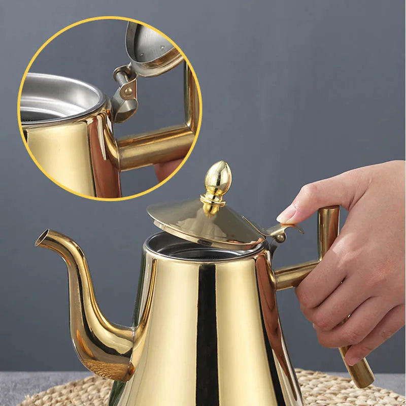 1.0L/1.5L/2.0L Gold Teapot Stainless Steel Tea Water Kettle With Removable Infuser Home Tea Tool Coffee Milk Oolong Drip Pot