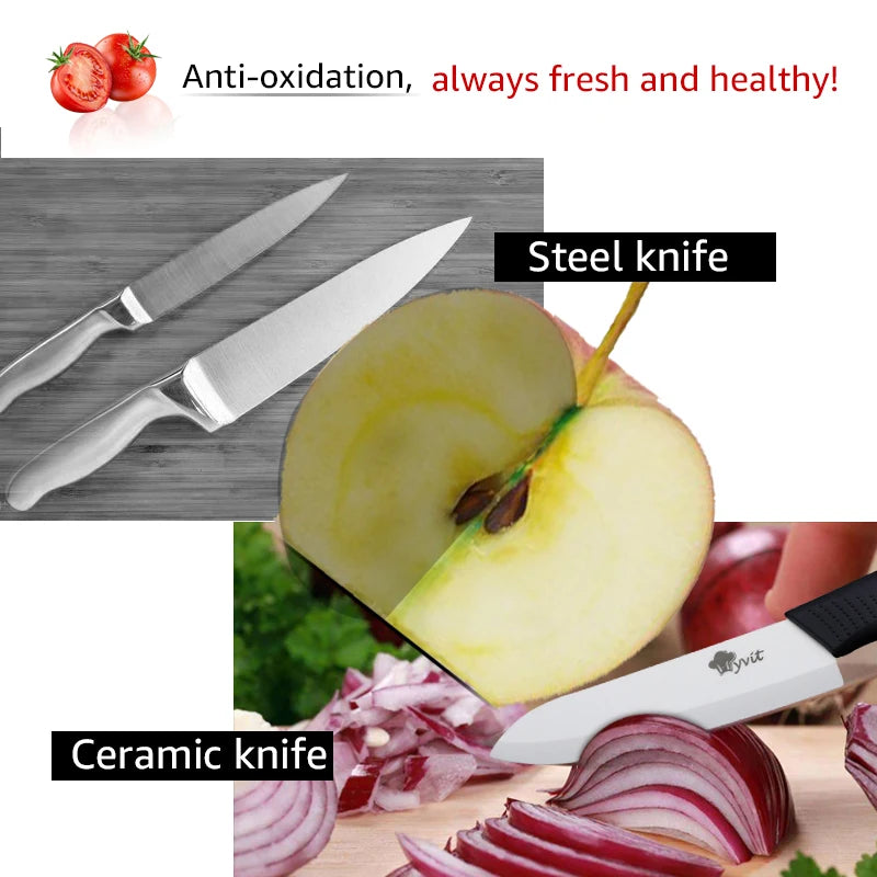 Ceramic Knives Kitchen knives 3 4 5 6 inch Chef knife Cook Set+peeler white zirconia blade Multi-color Handle High Quality