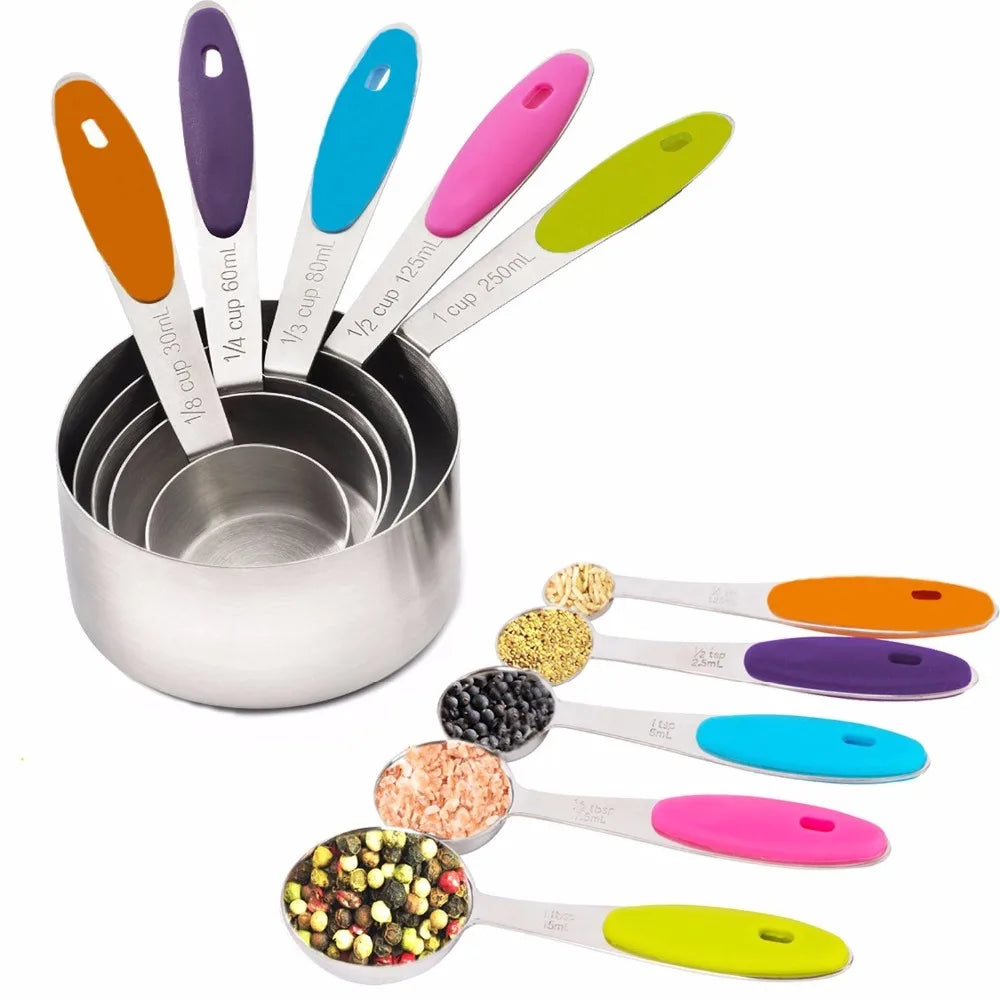 2019 Stainless Steel Measuring Cups and Spoons Stackable Set, Professional Metal Cookware Tools to Measure Liquid and Dry