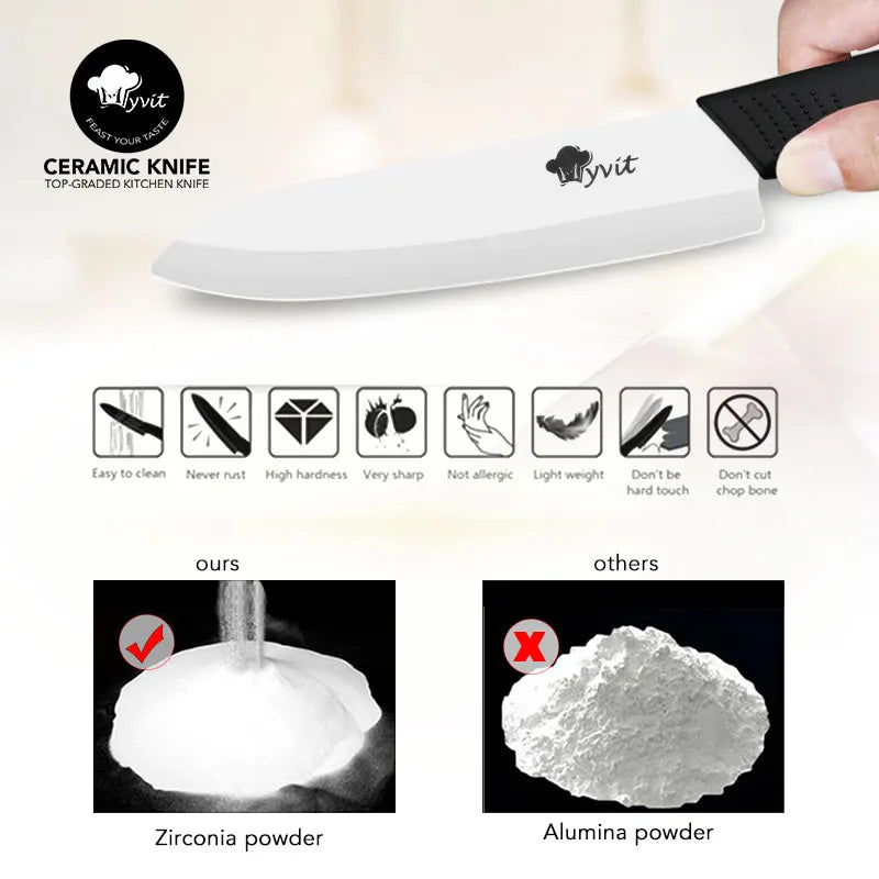 Ceramic Knives Kitchen knives 3 4 5 6 inch Chef knife Cook Set+peeler white zirconia blade Multi-color Handle High Quality