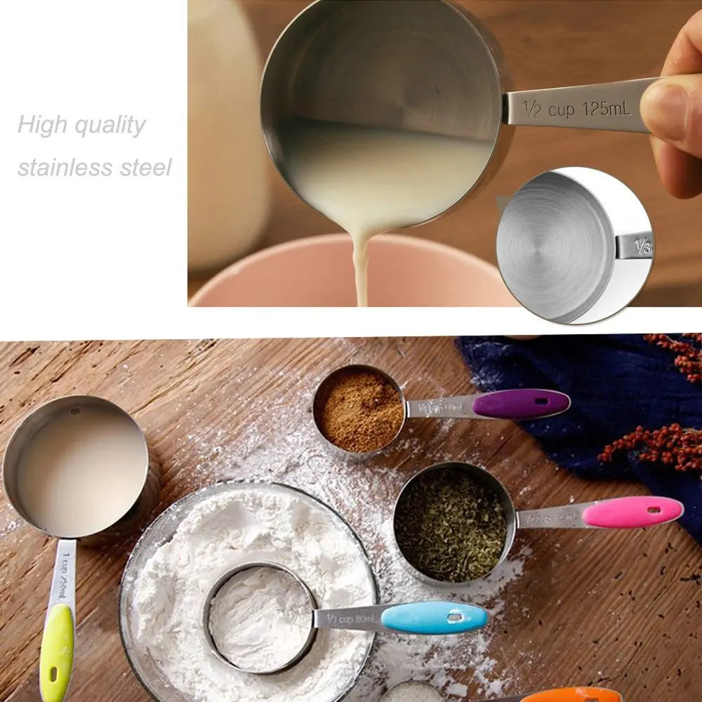 2019 Stainless Steel Measuring Cups and Spoons Stackable Set, Professional Metal Cookware Tools to Measure Liquid and Dry