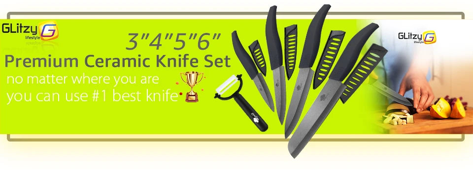 Ceramic Knives Complete Kitchen Unit 3 4 5 6 Inch Utility Fruit Slicing Peeler with Sheath Black Zirconia Blade Bread Chef Knife