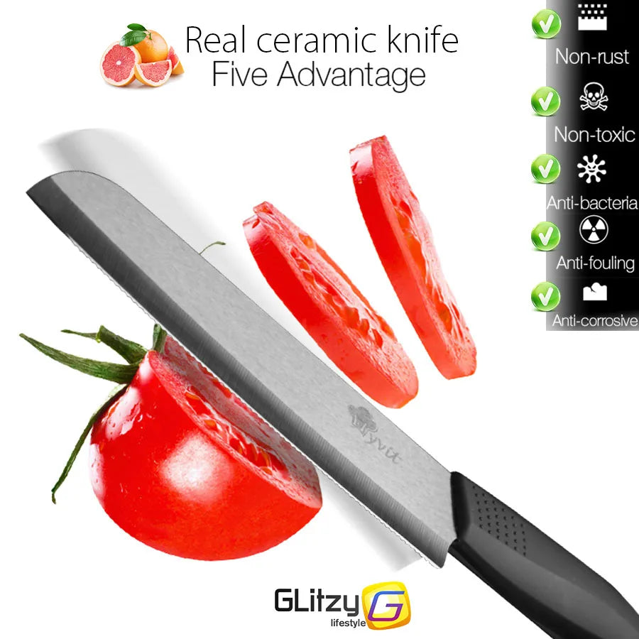 Ceramic Knives Complete Kitchen Unit 3 4 5 6 Inch Utility Fruit Slicing Peeler with Sheath Black Zirconia Blade Bread Chef Knife