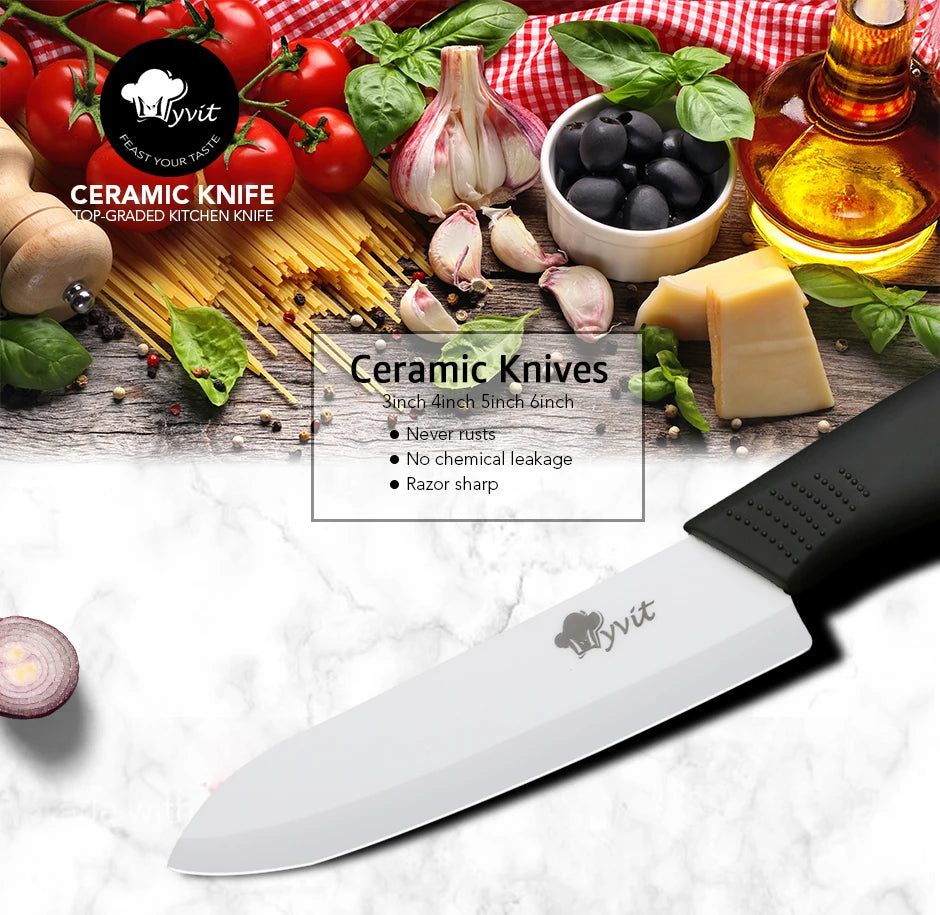 Ceramic Knives Kitchen knives 3 4 5 6 inch Chef knife Cook Set+peeler white zirconia blade Multi-color Handle High Quality