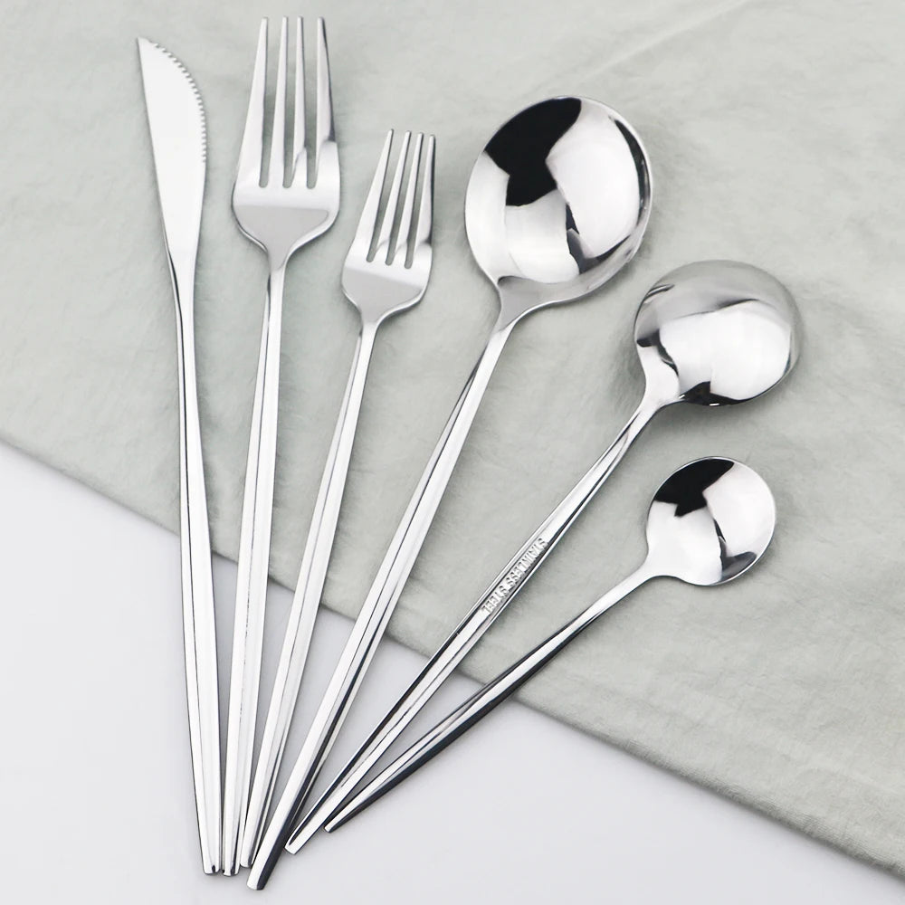 24Pcs/set Black Gold Cutlery Set 18/10 Stainless Steel Dinnerware Silverware Flatware Set Dinner Knife Fork Spoon Dropshipping