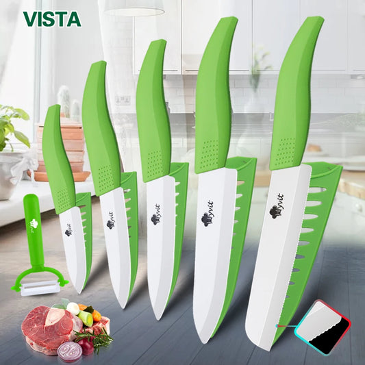 Ceramic Knives Kitchen knives 3 4 5 6 inch Chef knife Cook Set+peeler white zirconia blade Multi-color Handle High Quality