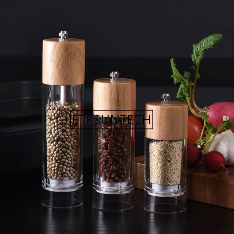 30pcs Oak Wood Acrylic Salt Pepper Mill Spice Grinder Muller Kitchen Tool Manual Kitchen Salt Grinder