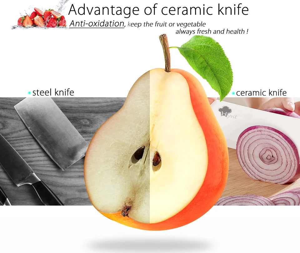 Ceramic Knives Kitchen knives 3 4 5 6 inch Chef knife Cook Set+peeler white zirconia blade Multi-color Handle High Quality