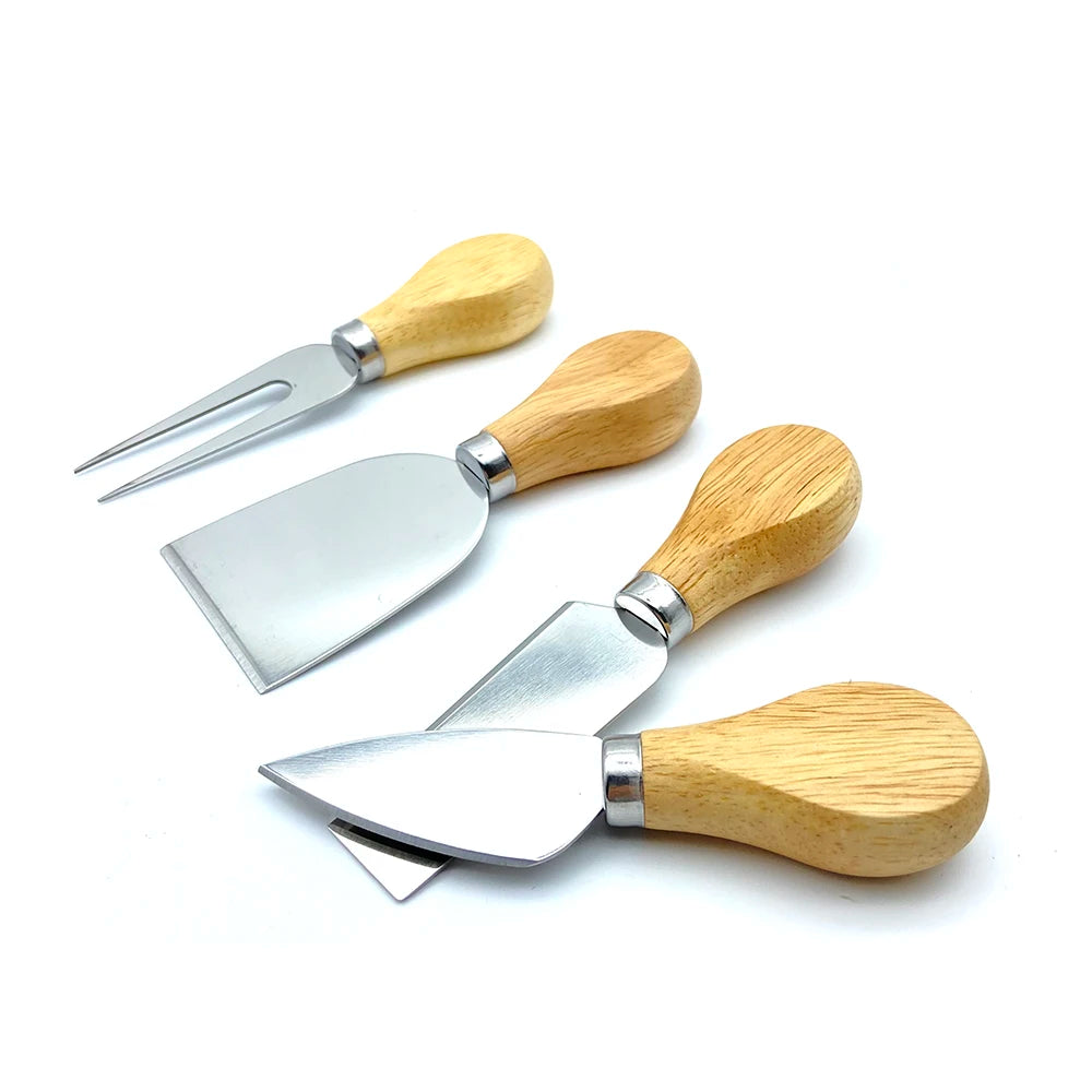 4Pcs/Set Wood Handle Sets Oak Bamboo Cheese Cutter Knife Slicer Kit Kitchen Cheedse Cutter Useful Cooking Tools