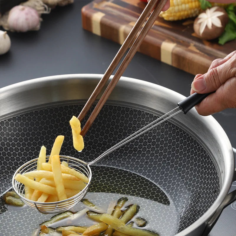 Stainless Steel Colander for Pasta Long Handle Hot Pot Noodle Drain Strainer French Fries Small  Skimmer Scoop Kitchen Gadgets