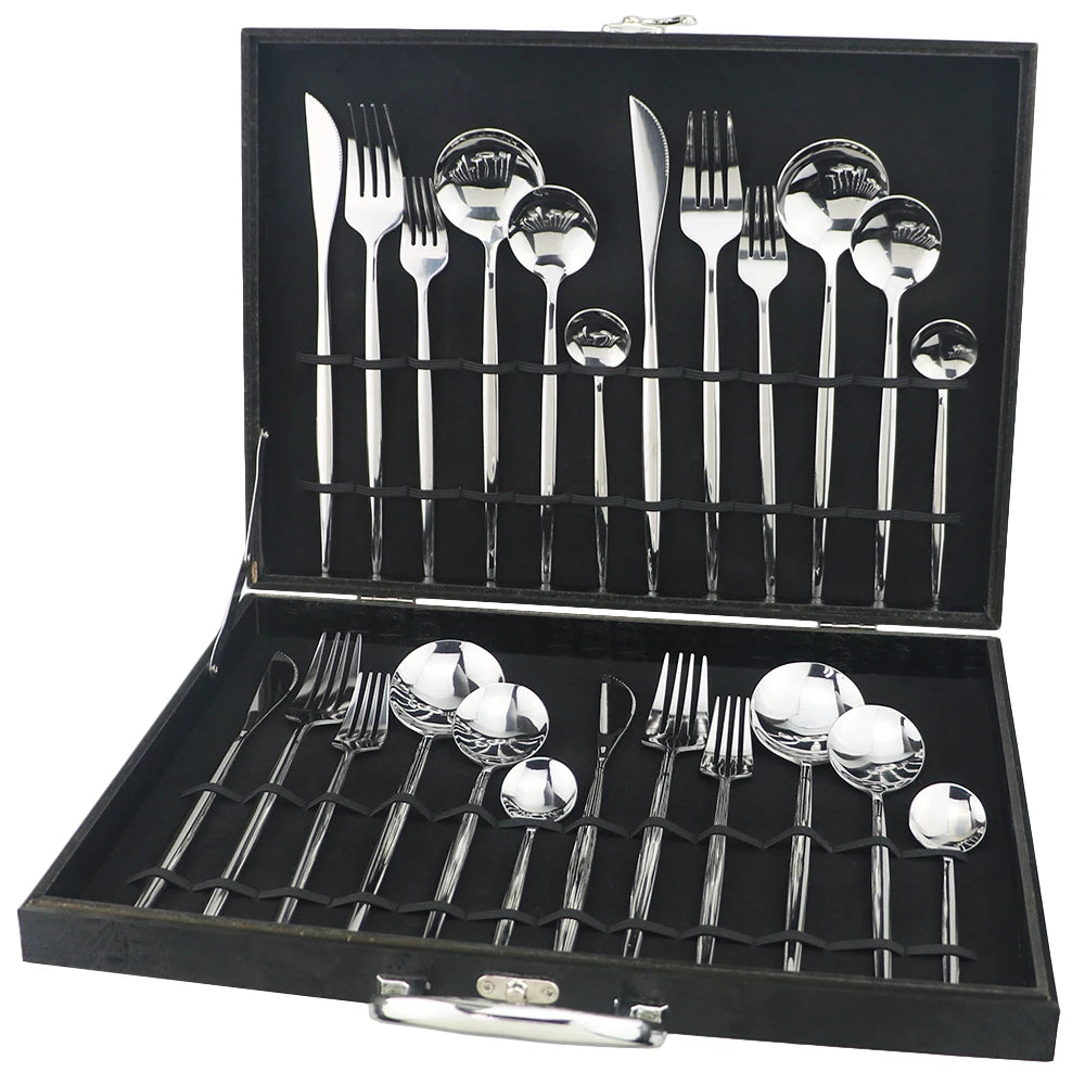 24Pcs/set Black Gold Cutlery Set 18/10 Stainless Steel Dinnerware Silverware Flatware Set Dinner Knife Fork Spoon Dropshipping