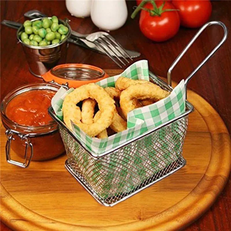 1/2/8Pcs Stainless Steel French Fries Basket Mesh Kitchen Frying Tools Colander Mini Chips Fryer Cooking Frying Basket Strainer