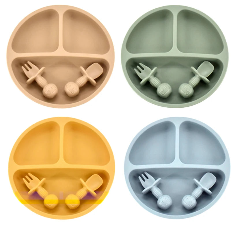 9Colors Baby Plate Set Food Grade Silicone Dishes BPA-Free Tableware Kids Feeding Bowls Kids Learning Dishes Tray Dropshiping