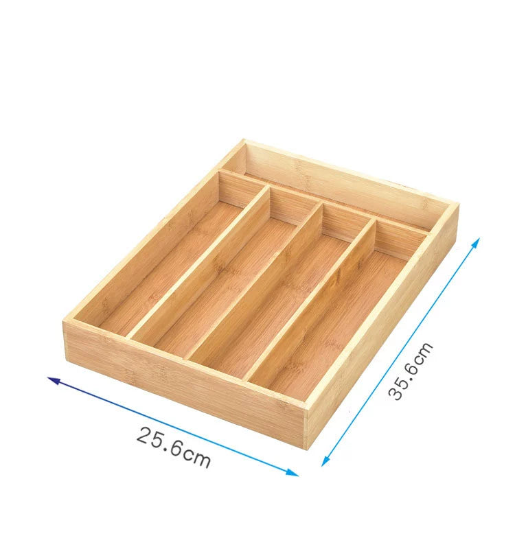 Retractable Knife Box Bamboo Adjustable Sub-Format Western Food Utensils Tableware Tray Household Kitchen Utensils Storage Box