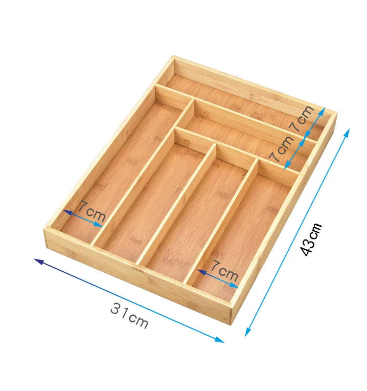 Retractable Knife Box Bamboo Adjustable Sub-Format Western Food Utensils Tableware Tray Household Kitchen Utensils Storage Box