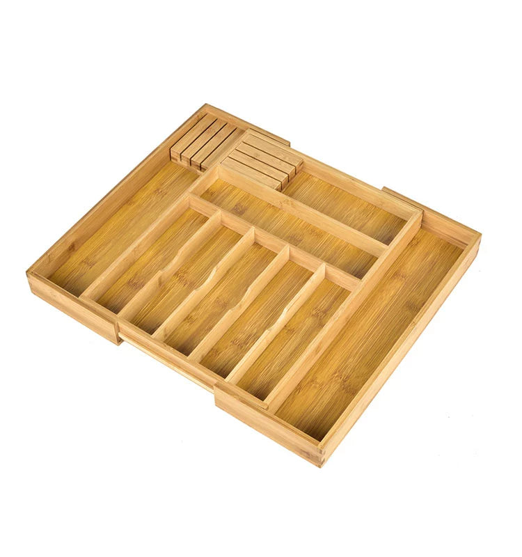 Retractable Knife Box Bamboo Adjustable Sub-Format Western Food Utensils Tableware Tray Household Kitchen Utensils Storage Box