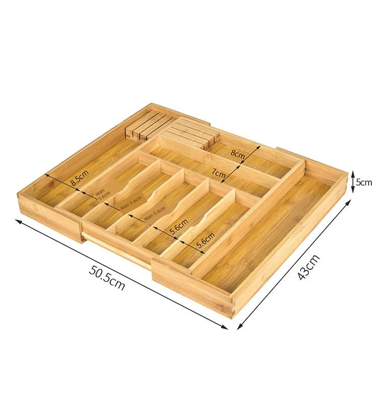 Retractable Knife Box Bamboo Adjustable Sub-Format Western Food Utensils Tableware Tray Household Kitchen Utensils Storage Box