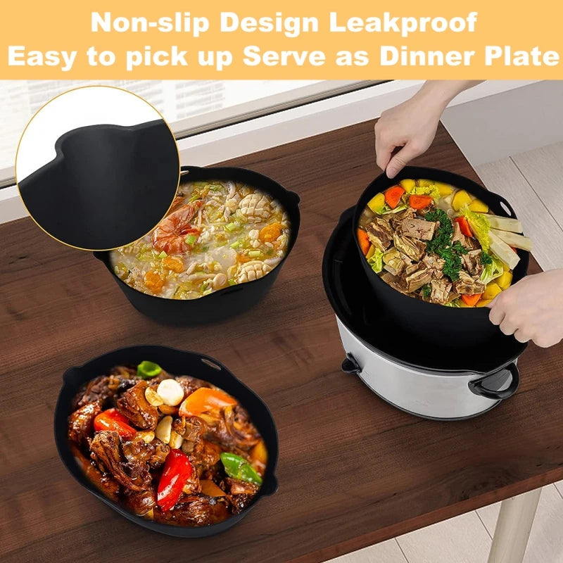 Slow Cooker Divider Liner for 7QT Pot Reusable Silicone Crockpot Divider Leakproof Heat Resistant Kitchen Cooking Liner