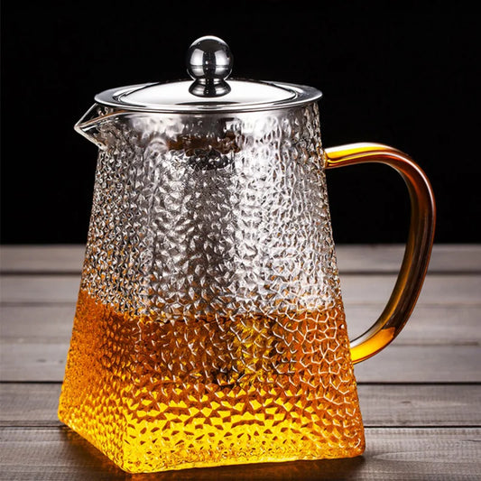 High Quality Hammer Glass Teapot With Stainless Steel Filter Puer Tea Maker Heat Resistant Glass Teapot and Cup Set Kettle Pot