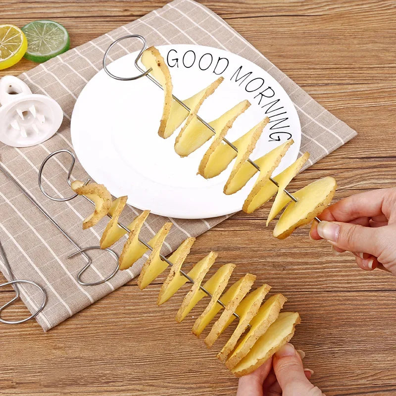 1Set Stainless Steel Twisted Potato Spiral Slice Plastic Rotate Potato Slicer Cutter Creative Vegetable Tool Kitchen Gadgets