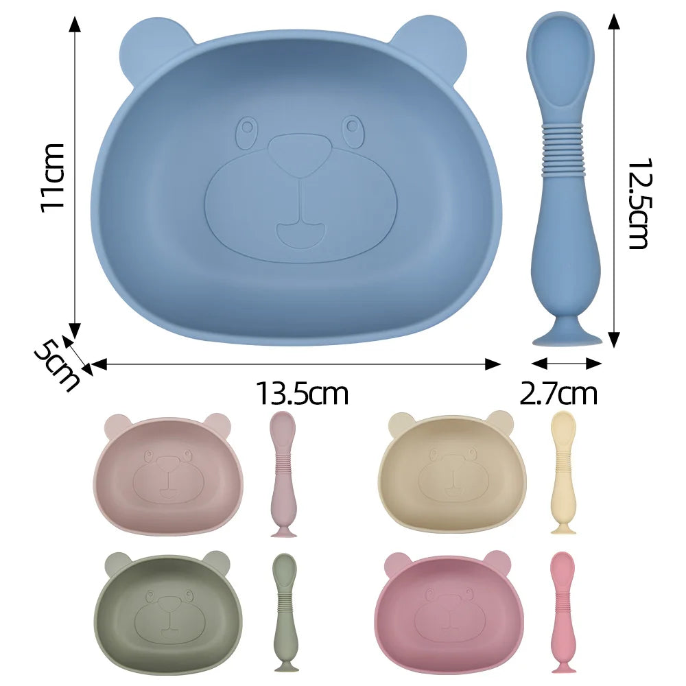 Silicone Panda Dishes for Baby BPA Free 2Pcs/1Set Silicone Baby Feeding Bowl Tableware Waterproof Spoon Non-Slip Crockery Bowl