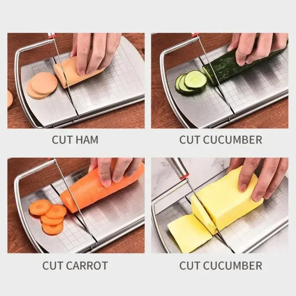 Cheese Board with Wire Cutter 5.5 Inch Stainless Steel Cheese Slicer Cutter Cheese Wire Cutter with Serving Board