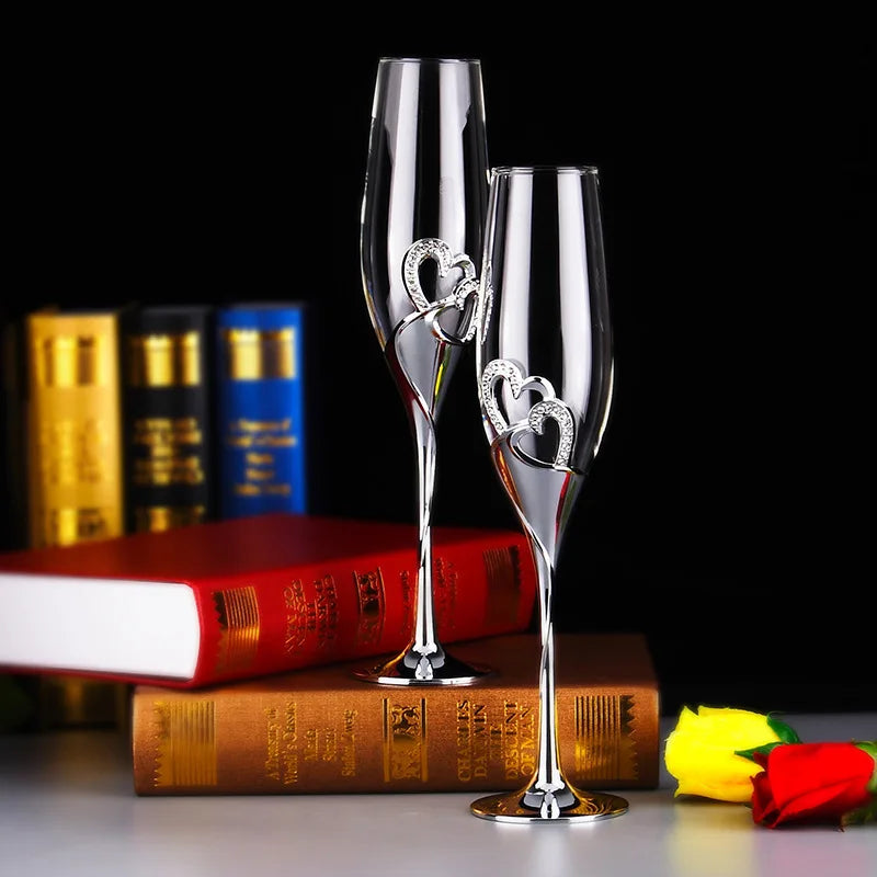 2pcs Wedding Crystal Champagne Glasses Couple Wedding Gift Party Glass Crystal Glasses Bar Supplies Stemware Silver Wine Glasses