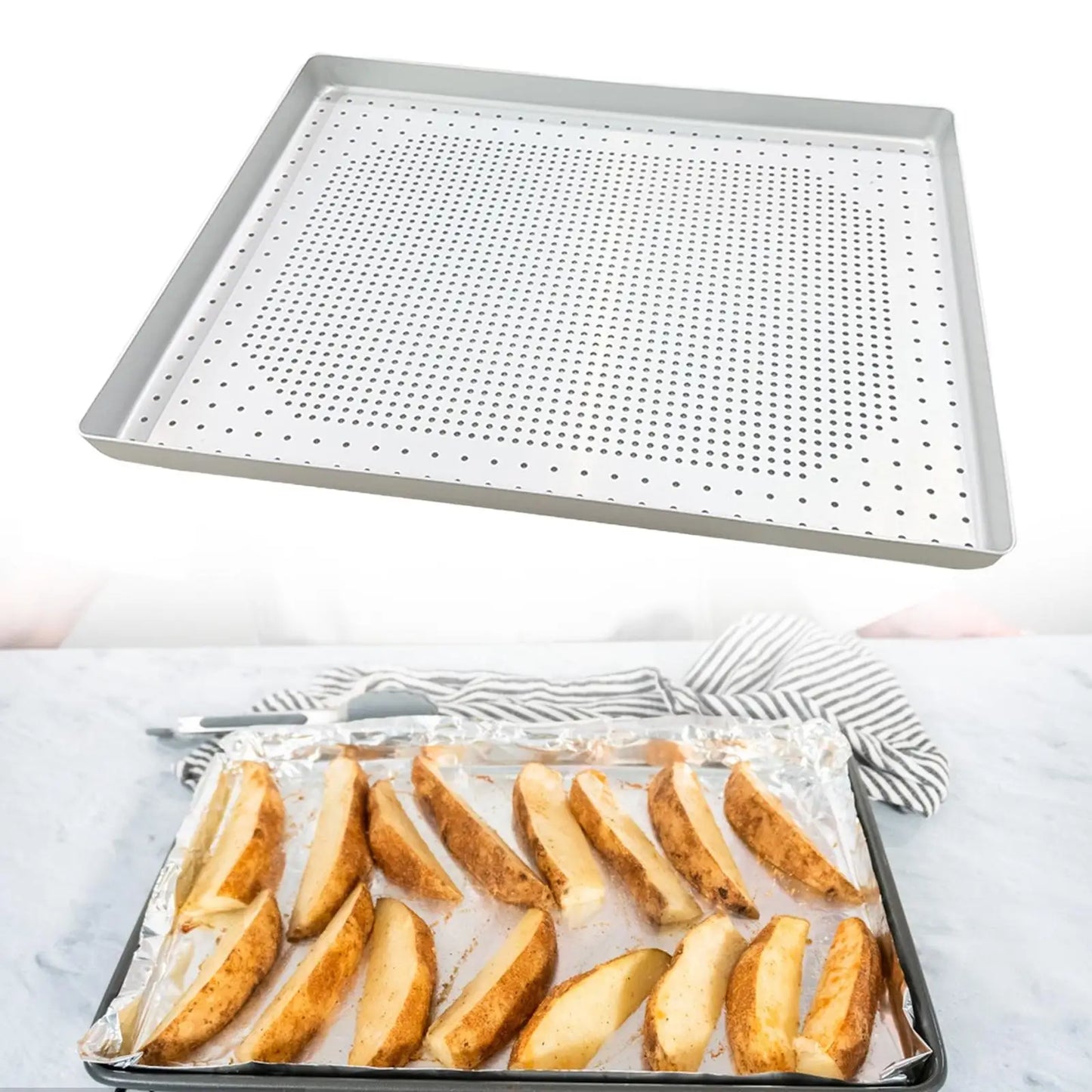 Perforated Half Sheet Pan Restaurant Kitchen Cookware Aluminum Alloy Versatile Easy to Clean Pizza Crisper Tray Baking Tool