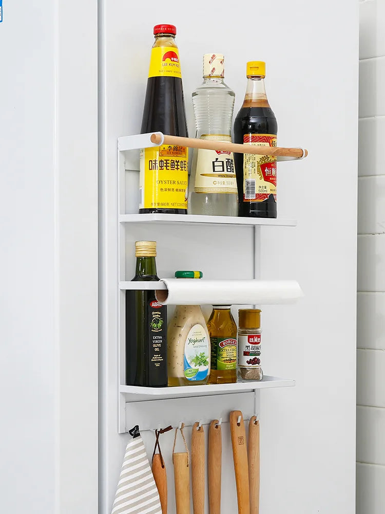 Refrigerator Storage Shelf Fridge Wall Side Hanging Storage Rack Kitchen Shelf Towel Bottle Spice Organizer Kitchen Gadgets Tool