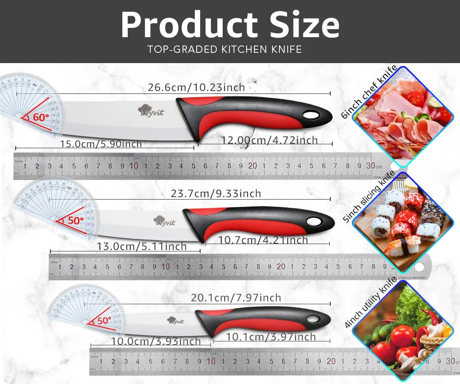 Ceramic Knives Kitchen knives 3 4 5 6 inch Chef knife Cook Set+peeler white zirconia blade Multi-color Handle High Quality