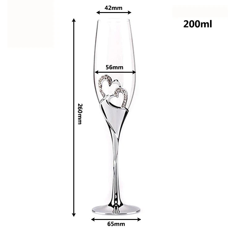 2pcs Wedding Crystal Champagne Glasses Couple Wedding Gift Party Glass Crystal Glasses Bar Supplies Stemware Silver Wine Glasses