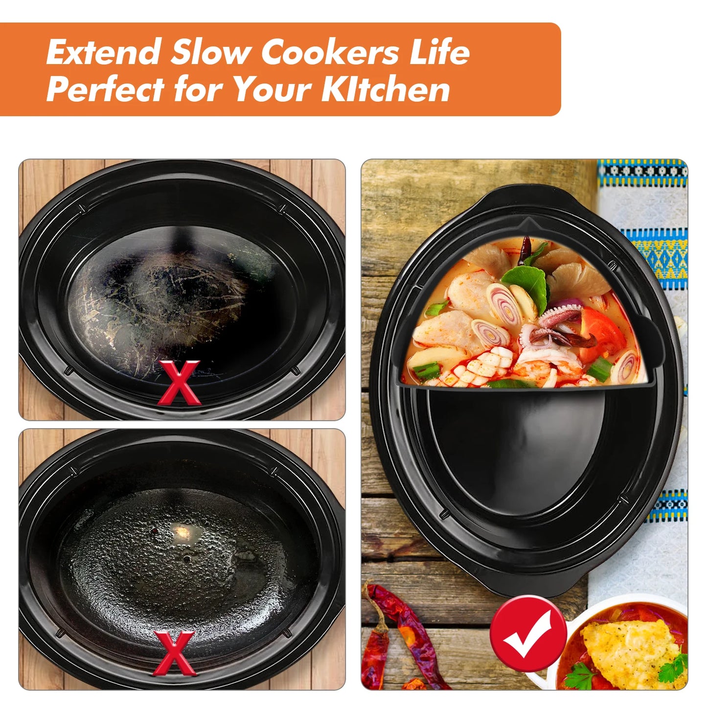 Slow Cooker Liners for 6 – 8 QT Crockpot & Hamilton Pot, Allows Cooking 3 Foods At Once,Reusable Silicone Slow Cooker Divider