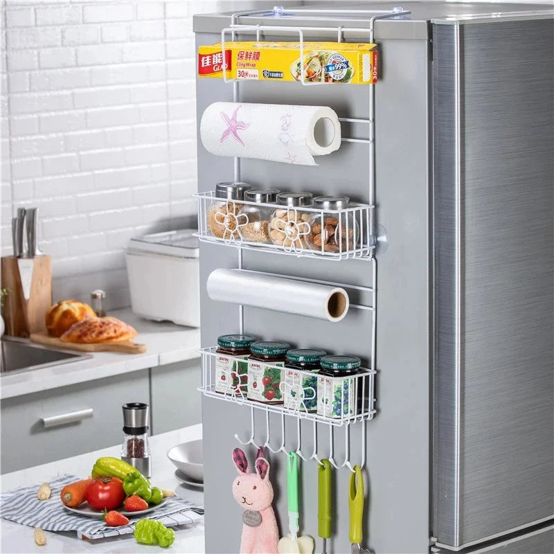 Refrigerator Storage Shelf Fridge Wall Side Hanging Storage Rack Kitchen Shelf Towel Bottle Spice Organizer Kitchen Gadgets Tool